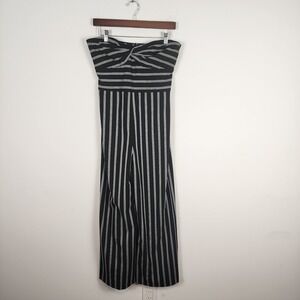 Veronica Beard Women's Striped Wide Leg Strapless Jumpsuit Black White Size 6‎